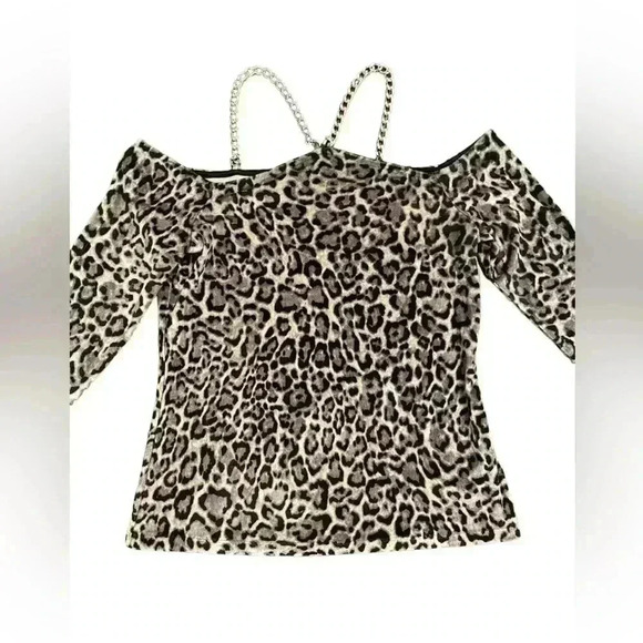 MICHAEL MICHAEL KORS Cold Shoulder Chain Pullover Animal Print Top Size Small - Picture 4 of 12